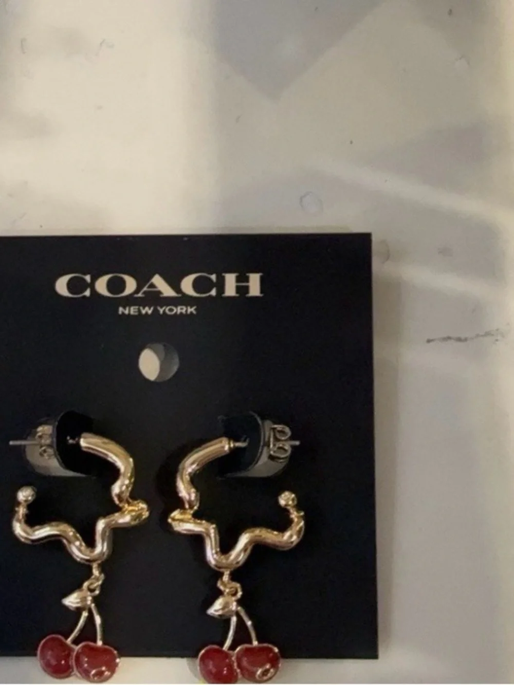 Coach Cherry Wavy Huggie Earrings NWT - Picture 5 of 13